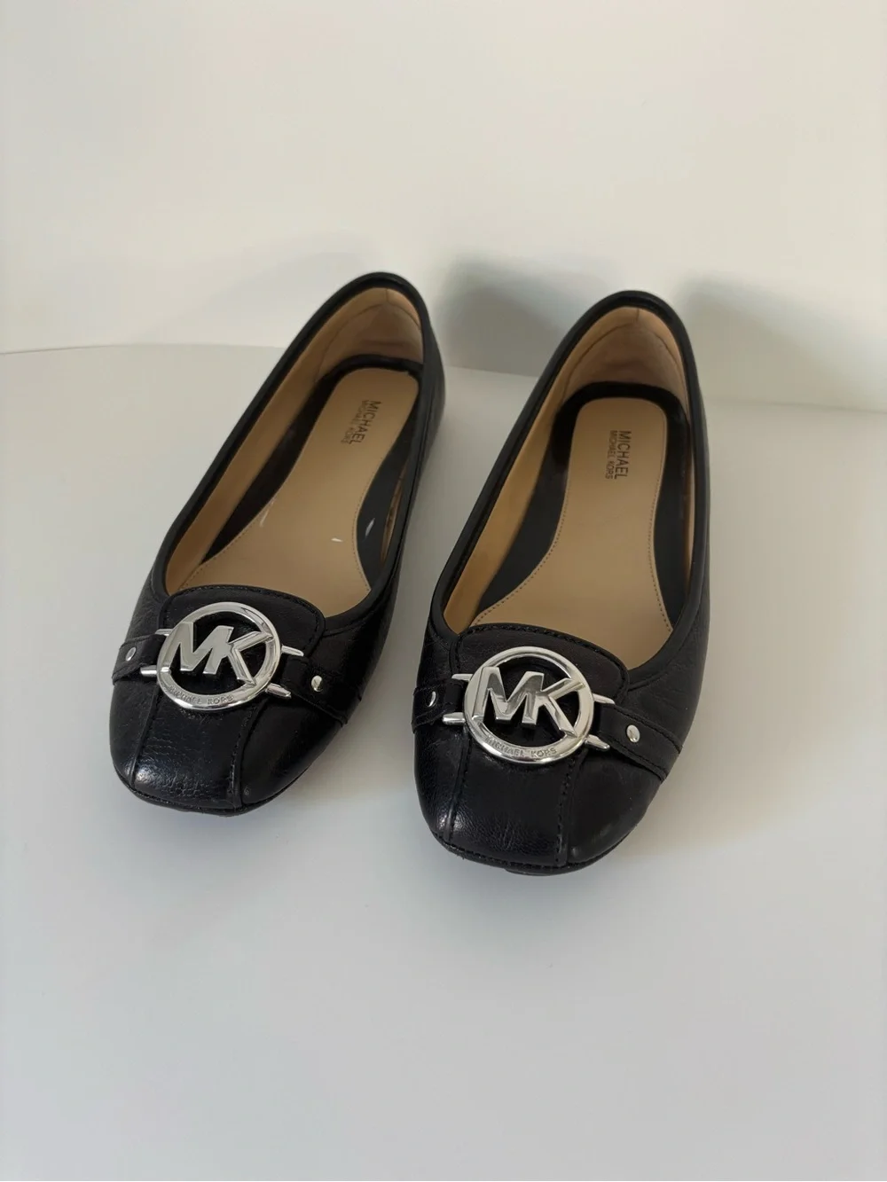 Michael Kors Black Leather MK Logo Ballet Flats